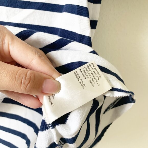 Anthropologie White Navy Blue Stripe V-Neck Tee XS - Picture 6 of 6